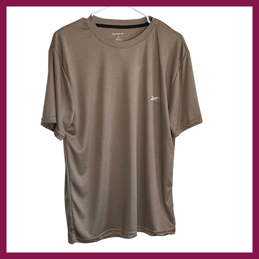 Reebok Mens Performance T-Shirt Large Taupe Brown Short Sleeve Crew Neck
